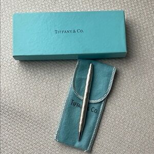 Tiffany & Co. Silver Textured Pen with Blue Case